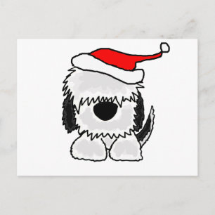 Funny Old English Sheepdog in Santa Hat Feestdagenkaart