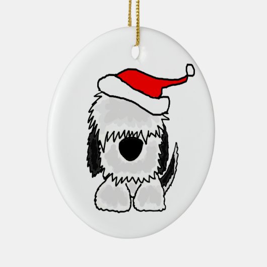 Funny Old English Sheepdog in Santa Hat Keramisch Ornament (Rechts)