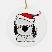Funny Old English Sheepdog in Santa Hat Keramisch Ornament (Voorkant)