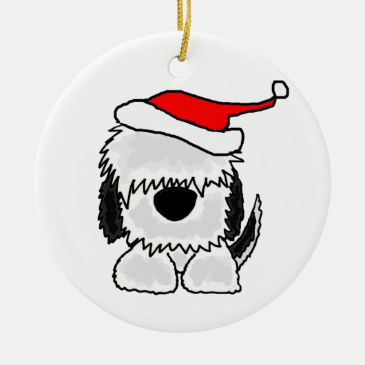 Funny Old English Sheepdog in Santa Hat Keramisch Ornament (Voorkant)