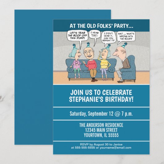 Funny Old Folks Birthday Party Kaart (Voorkant / Achterkant)