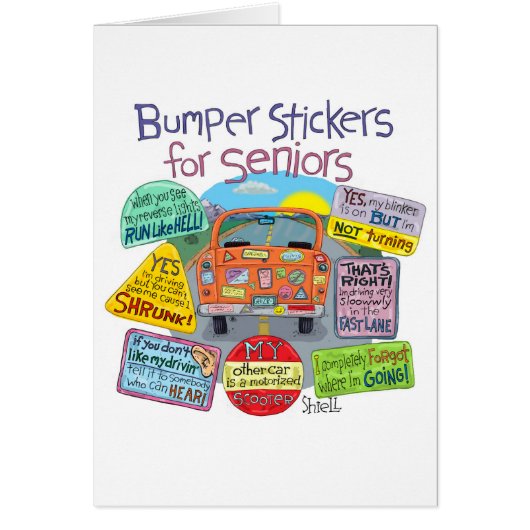 Funny Old Geezer Birthday Kaart - Bumperstickers (Voorkant)