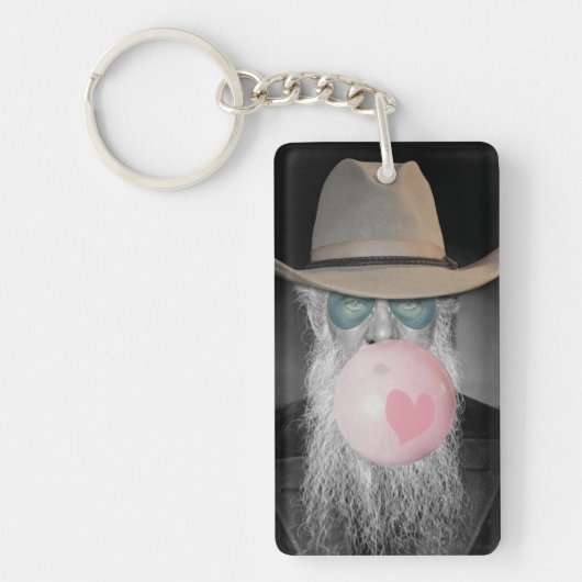 Funny Old Guy Blowble Gum and Heart Sleutelhanger (Voorkant)