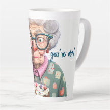 Funny Old Lady Cat Birthday Latte Mok