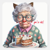 Funny Old Lady Cat Birthday Sticker (Voorkant)
