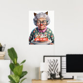 Funny Old Lady met Cat Ears Birthday Poster (Thuiskantoor)