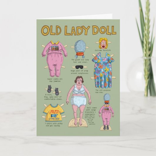 FUNNY Old Lady Paper Doll Kaart (Voorkant)