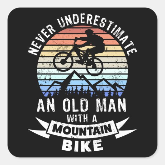 Funny Old Man Mountain Biking MTB Gift Vierkante Sticker (Voorkant)