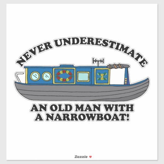 Funny Old Man with Narrowboat Quote Sticker (Vel)