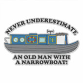 Funny Old Man with Narrowboat Quote Sticker (Voorkant)