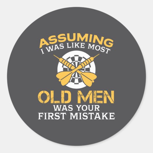 Funny Old Men Who Loves Darting Ronde Sticker (Voorkant)