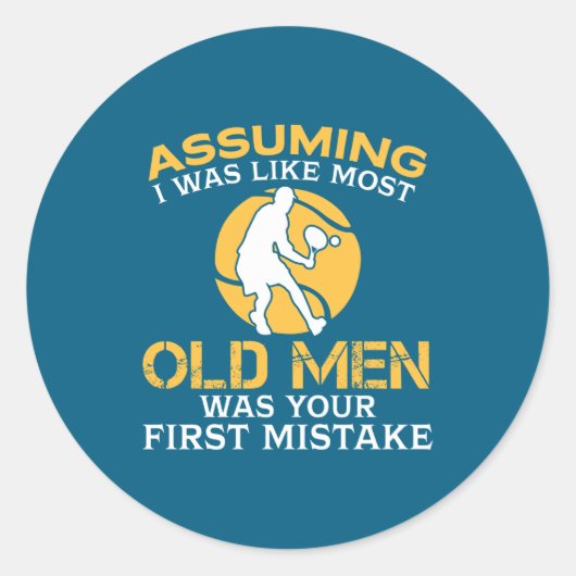 Funny Old Men Who Loves Tennis Ronde Sticker (Voorkant)