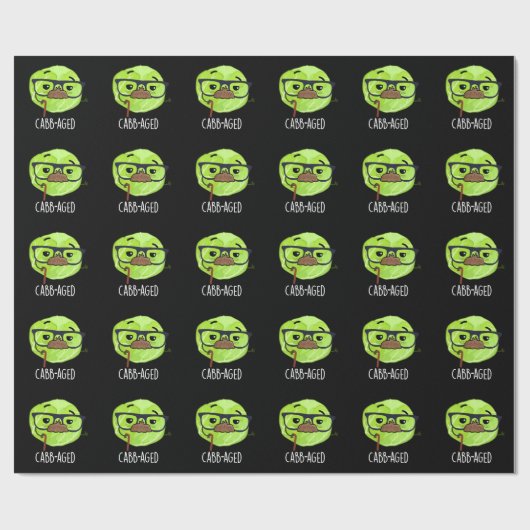 Funny Old Veggie Cabbage Pun Dark BG Cadeaupapier (Vlak)