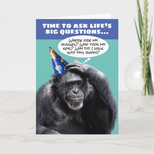 Funny Older Forgetful Chimpansee Birthday Kaart (Voorkant)
