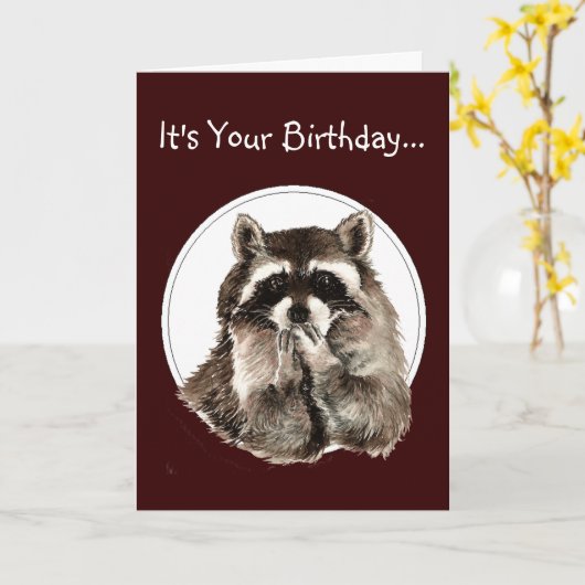 Funny Older Wiser Birthday Card Cute Raccoon Kaart (Gele Bloem)