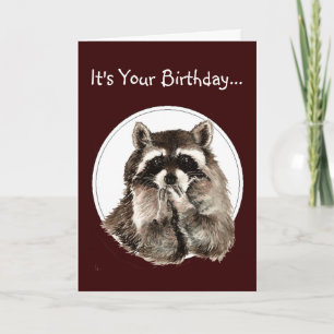 Funny Older Wiser Birthday Card Cute Raccoon Kaart