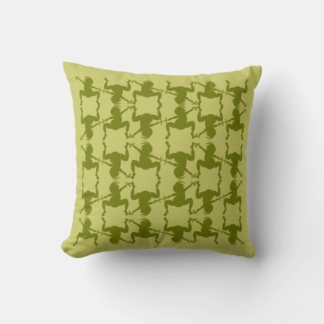 Funny Olive Green Dancing Kokopelli Kussen (Voorkant)