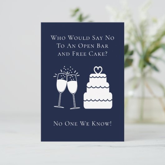 Funny Open Bar Free Cake Wedding Save the Date (Staand voorkant)