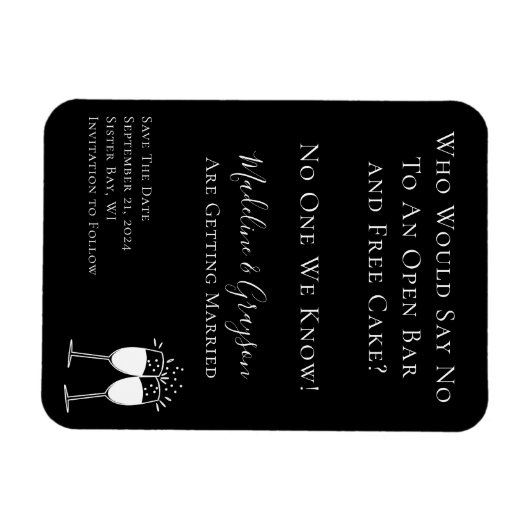 Funny Open Bar Free Cake Wedding Save the Date Magneet (Horizontaal)