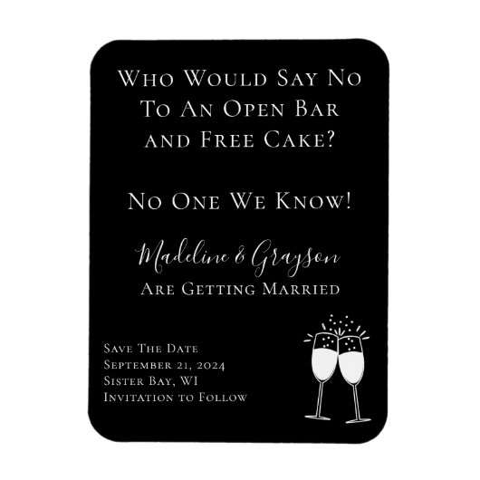 Funny Open Bar Free Cake Wedding Save the Date Magneet (Verticaal)