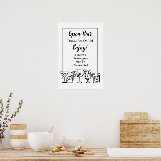 Funny Open Bar Wedding Sign Poster (Keuken)