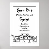 Funny Open Bar Wedding Sign Poster (Voorkant)