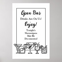 Funny Open Bar Wedding Sign