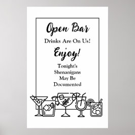 Funny Open Bar Wedding Sign Poster