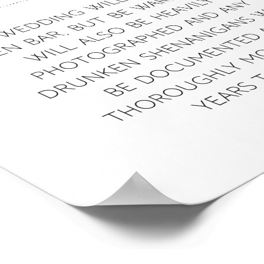 Funny Open Bar Wedding Sign Poster (Hoek)