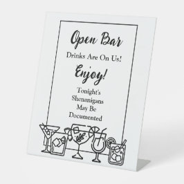 Funny Open Bar Wedding Sign Reclamebord Met Voetstuk