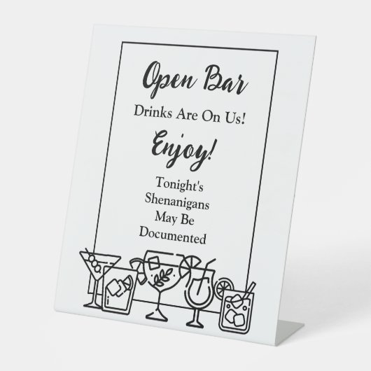 Funny Open Bar Wedding Sign Reclamebord Met Voetstuk (Voorkant)