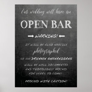 Funny Open Bar Wedding-teken Chalkboardstijl Poster