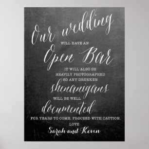 Funny Open Bar Wedding-teken Persoonlijke namen Poster