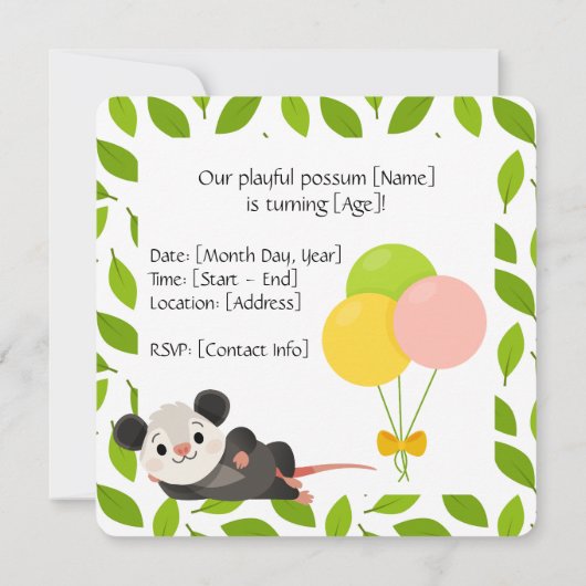 Funny Opossum Birthday Invitation  Kaart (Achterkant)