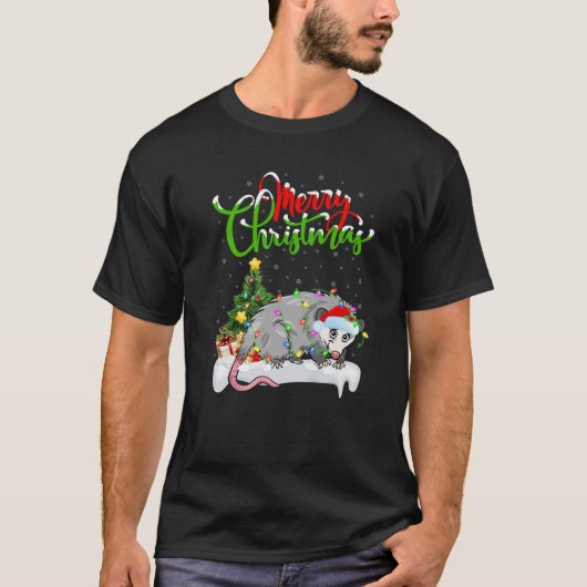 Funny Opossum Dierenvriend Xmas Lighting Opossum C T-shirt (Voorkant)
