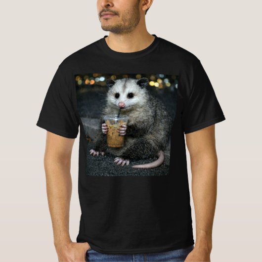 Funny opossum Drinking Iced Coffee Cute Animal T-shirt (Voorkant)