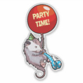 Funny Opossum Party Time! Red Balloon Cartoon Sticker (Voorkant)