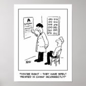 Funny Optician Cartoon heeft Optician and Eye Test Poster (Voorkant)