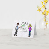 Funny Optometrist and Patient Birthday Kaart (Gele Bloem)