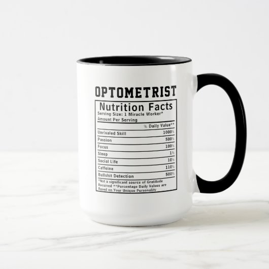 Funny Optometrist Nutrition Facts Vision Care Gift Mok (Rechts)
