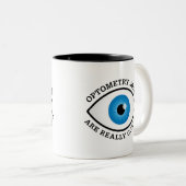 Funny Optometry Cornea Jokes Tweekleurige Koffiemok (Voorkant rechts)