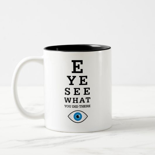 Funny Optometry Pun Eye Zie Tweekleurige Koffiemok (Links)