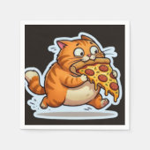 Funny Orange Cat Eating Pizza Cartoon Servet (Voorkant)