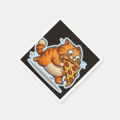 Funny Orange Cat Eating Pizza Cartoon Servet (Hoek)