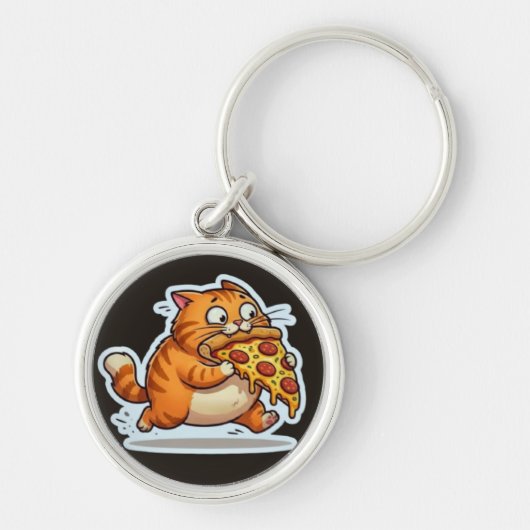 Funny Orange Cat Eating Pizza Graphic Sleutelhanger (Voorkant)