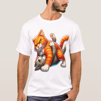Funny Orange Cat Wrestling Cartoon T-shirt