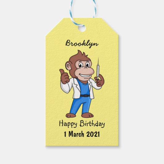 Funny orangutan ape cartoon dokter cadeaulabel (Voorkant)