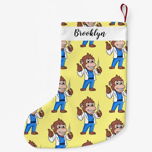 Funny orangutan ape cartoon dokter kleine kerstsok (Achterkant)