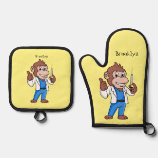 Funny orangutan ape cartoon dokter ovenwant & pannenlap set