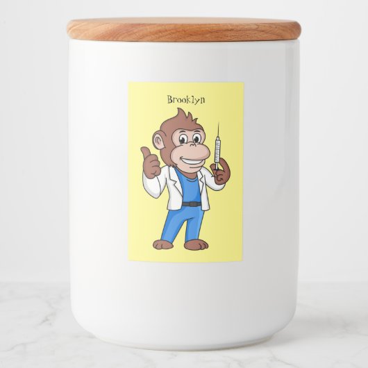 Funny orangutan ape cartoon dokter voedselcontainer etiket (Voorkant)